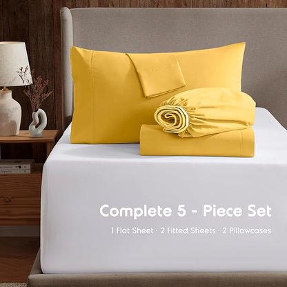 Nestl Split King Sheet Set - 1800 Ultra-Soft Microfiber Bed Sheets - Double Brushed - Deep Pockets - Easy Fit - 5 Piece Set - Bed Sheets & Pillowcases (Split King Size, Yellow)