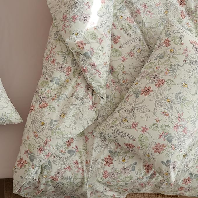 Floral Bed Comforter Full Down Alternative Girls Bedding Set 100% Cotton Farmhouse Fluffy Boho Bedding Comforter Sets Puffy Machine Washable Soft Lightweight Bed Comforter with 2 Pillowcases