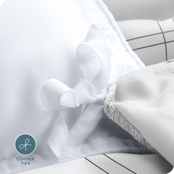 Bare Home Duvet Cover - Oversized Queen Size Bedding Set - Premium 1800 Super Soft Collection - Lightweight, Cooling - Soft Breathable Duvet Cover (Oversized Queen, Modern Plaid - White/Grey)