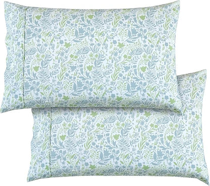 Elegant Comfort Ultra Soft Set of 2 Floral Print Pillowcases - 1500 Premium Hotel Quality Microfiber, Soft and Smooth Envelope Closure 2-Piece Pillow Covers - King, Green Anita