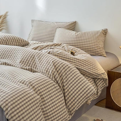 Gingham Queen Size Duvet Cover Set Grey Washed Cotton Queen Size Comforter Cover Checkered Boho Patterned Vintage Duvet Cover Set with Hidden Zipper Plaid Teen Bedding Set Cute Duvet Protector