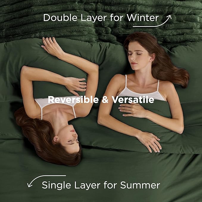 Bedsure Gentlesoft 2-in-1 King Size Comforter Set and Detachable Fluffy Blanket, Olive Green Bedding Set for All Season Use, SnapTech Design for Space Saving(Includes 2 Pillow Shams,2 Pillowcases)