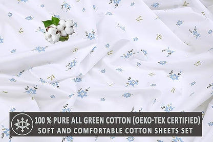 RUVANTI 100% Cotton Sheets – King Size Percale Bedding, Cooling & Breathable Floral Design, Durable with a Crisp, Soft & Comfortable Feel, 16" Deep Pocket, 4-Piece Set, Phulkari