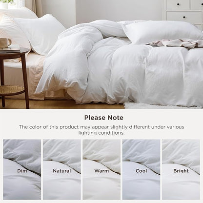 Bedsure White Oversized Queen Duvet Cover - 3 Pieces Prewashed Cotton-Like Extra Soft Bedding Set, Includes 1 Duvet Cover 98x98 Inches with Zipper Closure & 2 Pillow Shams, Comforter Not Included