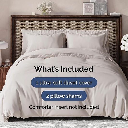 Duvet Cover King Size Set - Extra Soft King Duvet Cover 104" x 90" with 2 Pillow Shams - Hotel Luxury, Easy Care & Fade Free w/ Zipper Closures & Ties - All Season, Comfy and Breathable (Light Grey)