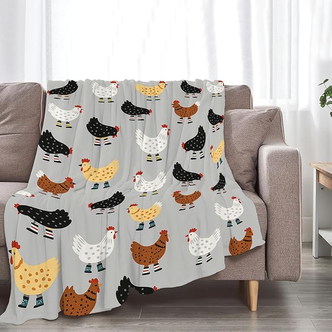 Chicken Blanket Super Soft Warm Fluffy Fleece Flannel Hen Animal Throw Blanket Cozy Fuzzy Plush Stuff Bedding Blankets Gifts for Women Kids Boys Girls Adults 50"X40"