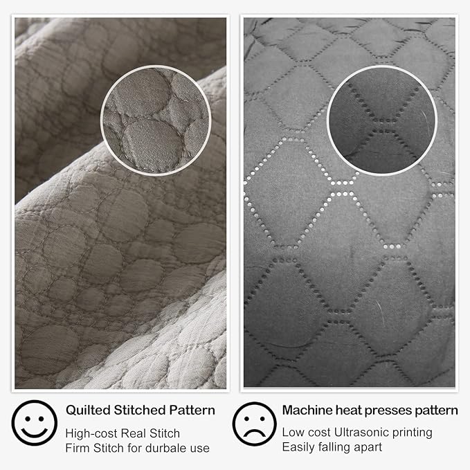 Oversized King Quilt Set, Beige California King Quilt Classic Geometric Spots Stitched Pattern, Stone-Washed Microfiber Ultra Soft Lightweight Quilted Bedspread Cal King for All Season, 3 Pieces