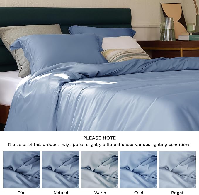 Bedsure Cooling Duvet Cover King Size - Moisture Wicking and Silky Eucalyptus Lyocell Cotton Hybrid Comforter Cover Set for Hot Sleeper - Buttery Soft and Breathable, Cooling Bedding Set, Slate Blue