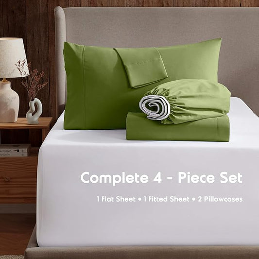 Nestl King Sheet Set - Luxury 1800 Ultra-Soft Microfiber King Bed Sheets - Double Brushed - Deep Pockets - Easy Fit - 4 Piece Set - Bedding Sheets & Pillowcases (King, Calla Green)