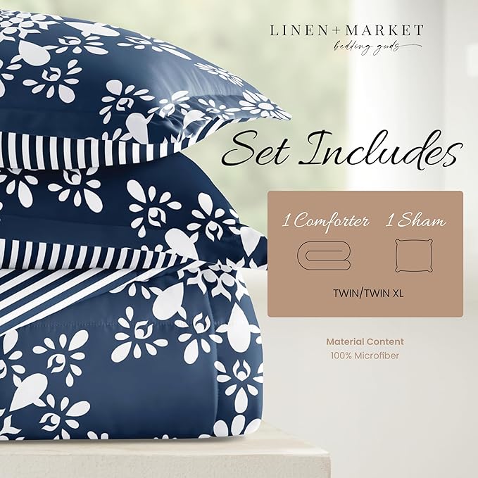 Linen Market Reversible Twin Size Comforter Set (2 Piece) - Bring Luxury Home with Our Soft and Lightweight Down Alternative Comforter Twin Set - This Includes Your Twin Comforter and 1 Pillow Sham