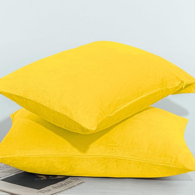 NTBAY 2 Pack Zippered Velvet Queen Pillowcases, Super Soft and Cozy Luxury Fuzzy Flannel Pillow Cases with Zipper, 20x30 Inches, Yellow