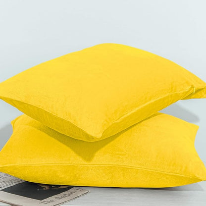 NTBAY 2 Pack Zippered Velvet Queen Pillowcases, Super Soft and Cozy Luxury Fuzzy Flannel Pillow Cases with Zipper, 20x30 Inches, Yellow