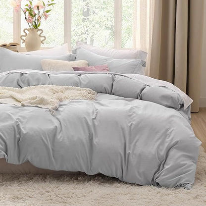 Bedsure Light Grey Oversized King Duvet Cover - 3 Pieces Prewashed Cotton-Like Polyester Extra Soft Bedding Set, Includes 1 Duvet Cover 120x98 Inches with Zipper Closure & 2 Pillow Shams, No Comforter