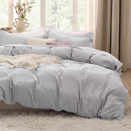 Bedsure Light Grey California King Duvet Cover - Prewashed Cotton-Like Extra Soft Bedding Set, Includes 1 Cal King Duvet Cover 104x98 Inches with Zipper Closure & 2 Pillow Shams, No Comforter