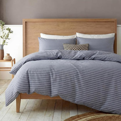 Bedbay Grey Striped Duvet Cover Set King Size, 100% Cotton Sateen Bedding Set, Modern Minimalist Hotel Style 3 Piece Duvet Cover, Soft Breathable All-Season Bedding
