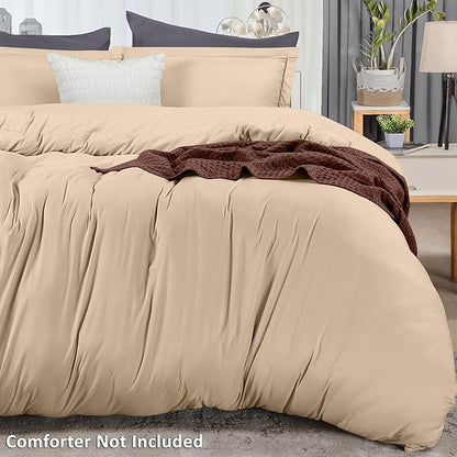 Utopia Bedding Duvet Cover Queen Size - 3 Piece with Zipper Closure - 1 Comforter Cover 90X90 Inches & 2 Pillow Shams 20X26 Inches (Beige) Comforter Not Included
