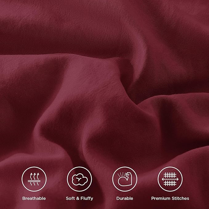 Andency Burgundy Ruffle Comforter Set King, Shabby Chic Farmhouse Bedding Comforter, Soft Lightweight Fluffy Polyester Bet Set All Season 3 Pieces Solid Comforter Set