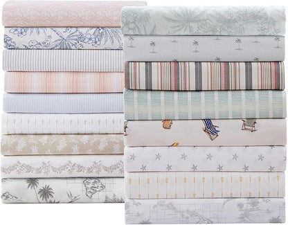 Tommy Bahama - Queen Sheets, Organic Cotton Coastal Bedding Set, Softens with Each Wash, 200 Thread Count (Lovely Palms Pink, Queen)