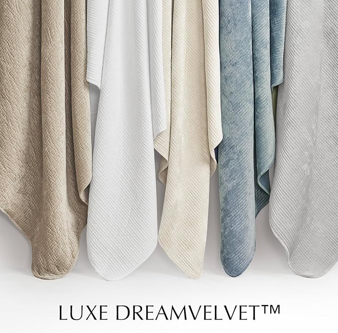 EVERGRACE Velvet Quilt Set King Size, Luxurious Soft Quilted Bedding Sets, Lightweight Velvet Comforter for All Season, Striped Channel Bedspread Coverlet with 2 Shams, Urban Taupe