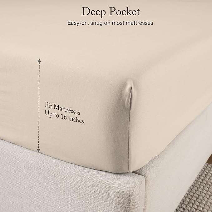 ROSE&RISY Sand Queen Sheet Set, Pre-Washed Cotton-Like Brushed Microfiber, 4 Pieces Super Soft Bed Sets, Breathable Cooling Deep Pockets, Includes 1 Fitted, 1 Flat, 2 Pillowcases (Sand, Queen)