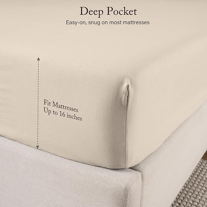 ROSE&RISY Sand Queen Sheet Set, Pre-Washed Cotton-Like Brushed Microfiber, 4 Pieces Super Soft Bed Sets, Breathable Cooling Deep Pockets, Includes 1 Fitted, 1 Flat, 2 Pillowcases (Sand, Queen)