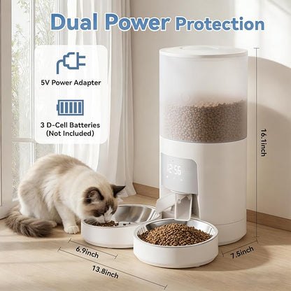Sweetcrispy Automatic Cat Feeder, 4L Cat Food Dispenser with APP, White | 2.4G WiFi, Applicable for Dry Food, 16.9 Cups, 10 Meals/Day, 50 Portions/Meal, 10s Voice Recorder, Dual Power Supply