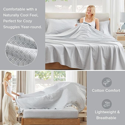 Comfort Spaces 100% Cotton Sheet Set Breathable, Lightweight, Soft with 14" Elastic Pocket Fits up to 16" Mattress, All Season Cozy Bedding, Matching Pillow Case, Queen Diamond Taupe 4 Piece