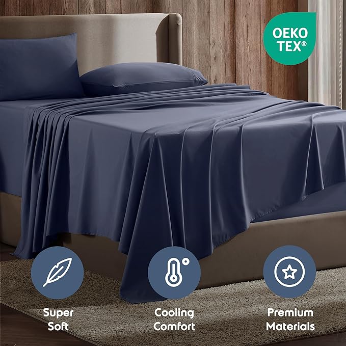 Nestl Full XL Sheet Set - Luxury 1800 Ultra-Soft Microfiber Full Extra Long Bed Sheets - Double Brushed - Deep Pockets - Easy Fit - 4 Piece Set - Bedding Sheets & Pillowcases (Full XL, Navy Blue)