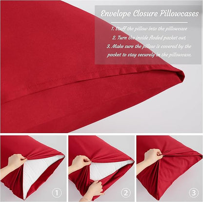 NTBAY King Pillow Cases Set of 2, 2 Pack Brushed Microfiber 20x36 Pillow Cases, Soft, Wrinkle, Fade, Stain Resistant Red Pillow Cases with Envelope Closure, 20x36 Inches, Red