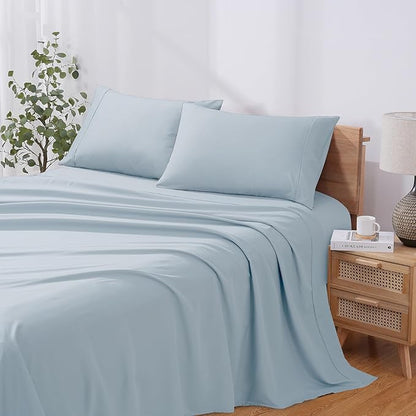 Modern Threads Soft Microfiber Solid Sheets - Luxurious Microfiber Bed Sheets - Includes Flat Sheet, Fitted Sheet with Deep Pockets, & Pillowcases Blue Mist Full