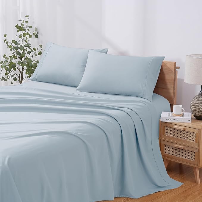 Modern Threads Soft Microfiber Solid Sheets - Luxurious Microfiber Bed Sheets - Includes Flat Sheet, Fitted Sheet with Deep Pockets, & Pillowcases Blue Mist King