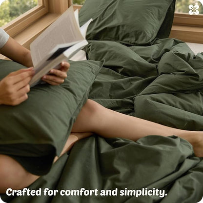 Bedsure Cotton Duvet Cover Oversized King - Luxury Slub Weave 100% Cotton Duvet Cover Set, PureWoven Bedding Set with a Linen Like Textured, Easy Change, Olive Green, 120" x 98"