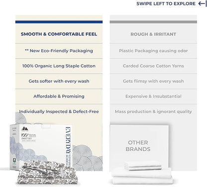 Mayfair Linen 100% Organic Cotton Printed Sheets King Size - Percale Weave Cotton King Size Sheet Set (4 PC, Floral Ivory), Soft & Crisp, GOTS Certified, Cooling Sheets, 16" Deep Pocket