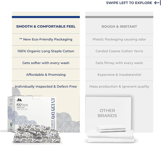 Mayfair Linen 100% Organic Cotton Printed Sheets Full Size - Percale Weave Cotton Full Size Sheet Set (4 PC, Floral Ivory), Soft & Crisp, GOTS Certified, Cooling Sheets, 16" Deep Pocket