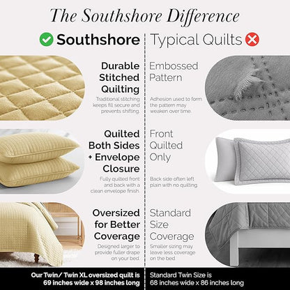 Southshore Fine Living, Inc. Twin Quilt Bedding Set, Soft Brushed Microfiber Coverlet, Stain & Pet Hair Resistant Bedding, Twin/Twin XL Quilt Bedspread Set with Matching Pillow Sham, Gold