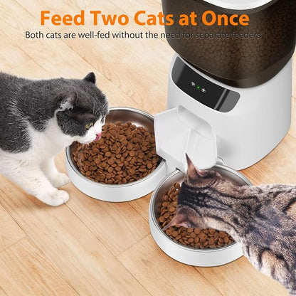 Automatic Cat Feeders WiFi for Two Cats, 5L/20 Cups Double Automatic Cat Food Dispenser with APP Control, 2 Stainless Bowls, Timer Setting 20 Portions 10 Meals Per Day