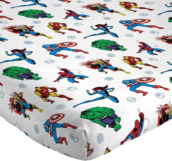 Jay Franco Kids Sheet Set with Fitted, Flat Sheets & Pillow Cover - Ultra-Soft Bedding with Pillowcase for Room Decor, White - Avengers, 3 Piece Twin