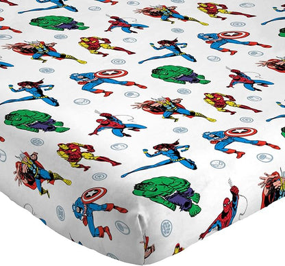 Jay Franco Kids Sheet Set with Fitted, Flat Sheets & Pillow Cover - Ultra-Soft Bedding with Pillowcase for Room Decor, White - Avengers, 3 Piece Twin