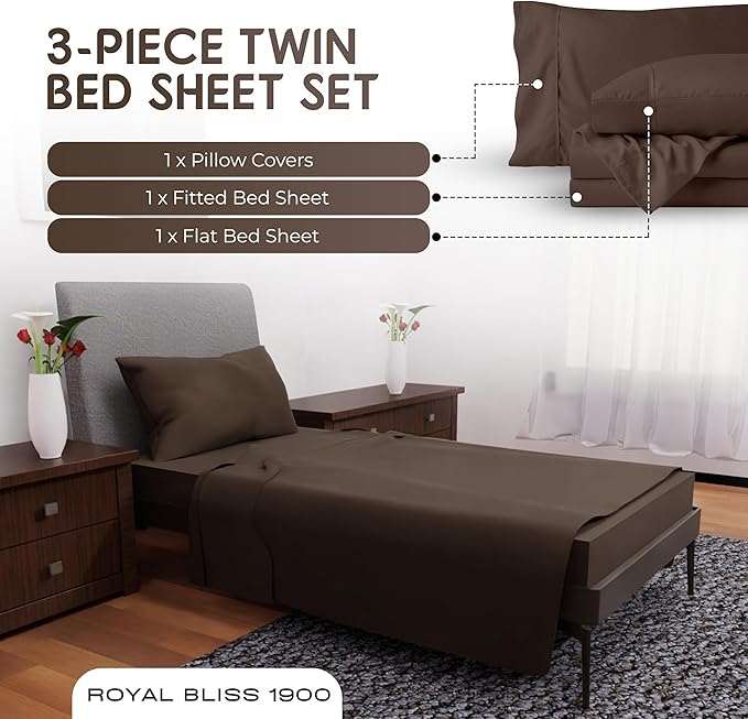 Twin Bedding Sets - 3-Pcs Set - Deep Pockets - Cooling Twin Bed Sheets - Soft and Breathable Twin Sheet Set -Twin Bedding for Luxurious Comfort - Bed Sheets Twin Size (Chocolate)