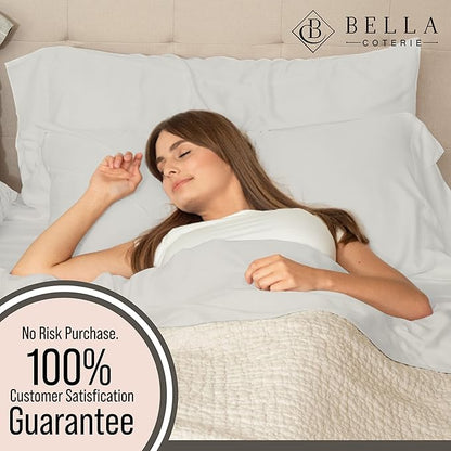 Bella Coterie 7 Piece Luxury Bamboo Viscose Split King Size Sheet Set | 2 Fitted Sheets for Adjustable Beds | 100% Organically Grown | Cooling for Hot Sleepers | 4 Pillowcases [Grey Mist]