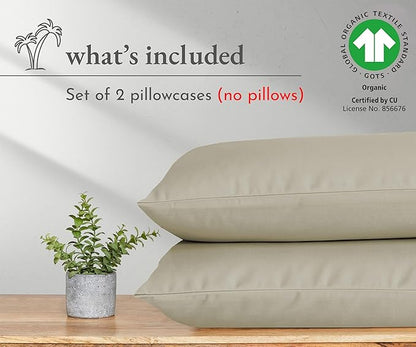 California Design Den 100% Organic Cotton Queen/Standard Pillow Case Set of 2 - Soft & Crisp Percale, Fits Standard & Queen Pillows - Warm Taupe Pillow Cases