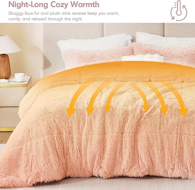 Intelligent Design Malea Shaggy Comforter Set, Long Faux Fur Cozy Down Alternative, Modern Casual Ultra Soft All Season Fluffy Bedding with Matching Sham, Twin/Twin XL, Blush 2 Piece