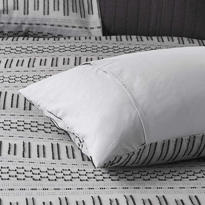 INK+IVY Rhea 100% Cotton Duvet Set Mid Century Modern Boho Design, All Season Comforter Cover Bedding Set, Matching Shams, King/Cal King, Geometric Clipped Jacquard Grey 3 Piece