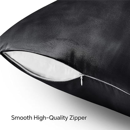 BEDELITE Satin Pillowcase with Zipper, Black King Size Pillow Cases Set of 2, Super Soft and Cooling Similar to Silk Pillow Cases, Gift for Women Men(20x36 Inches)