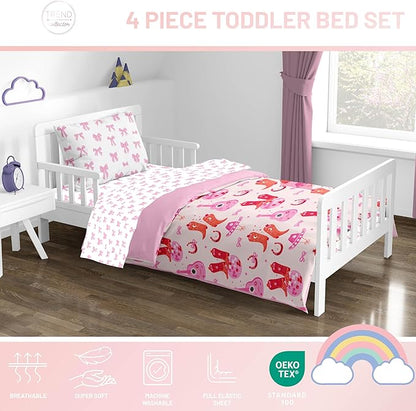 Jay Franco Kids Comforter Set Includes Sheets and Pillow Covers - Soft and Cozy Bed Set for Stylish Room Decor, Pink - Cowgirl Boots & Bows 4 Piece Toddler Size Bedding