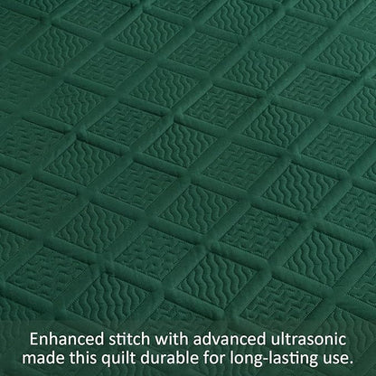 Yiran California King Quilt Set, Emerald Green Oversized Bedspread Bedding Set, Lightweight Diamond Pattern Soft Microfiber Modern Style Coverlet with 2 Pillow Shams 112x104 inch