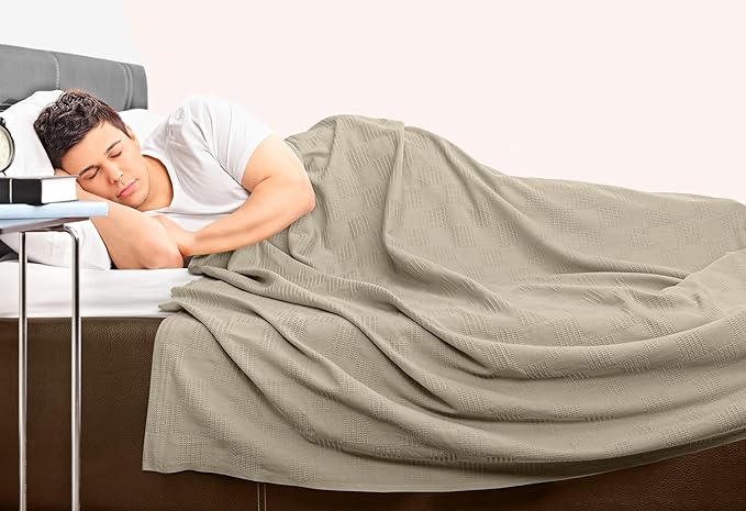 Utopia Bedding Khaki 100% Cotton Blanket [King Size - 90x108 Inch] Lightweight, Soft and Breathable Thermal Blanket for All Seasons