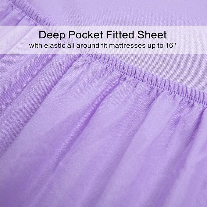 4 Piece Bed Sheet Set (Queen,Lavender) 1 Flat Sheet,1 Fitted Sheet and 2 Pillow Cases,Brushed Microfiber Luxury Bedding with Deep Pockets