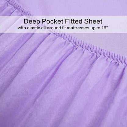 4 Piece Bed Sheet Set (Full,Lavender) 1 Flat Sheet,1 Fitted Sheet and 2 Pillow Cases,Brushed Microfiber Luxury Bedding with Deep Pockets
