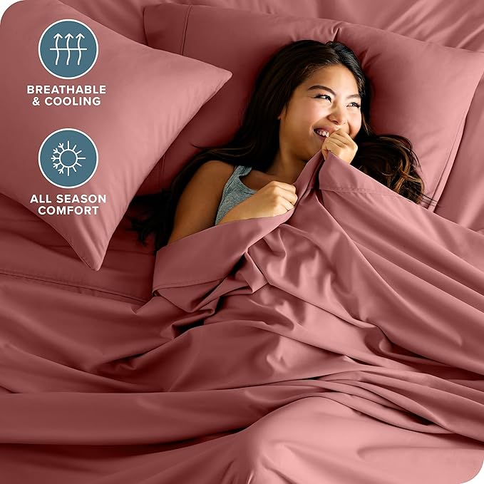 Bare Home Split King Sheet Set - 1800 Ultra-Soft Microfiber Bed Sheets - Double Brushed - Deep Pockets - Easy Fit - 5 Piece Set - Bedding Sheets & Pillowcases (Split King, Dusty Rose)